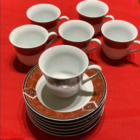Porcelain set of 6 coffee cups and saucers - Picture 7 of 16